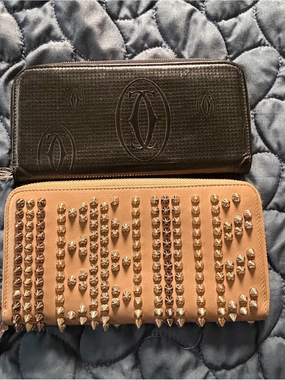 Authentic Christian Louboutin Spike Zip-Around Wallet AND Cartier Black Wallet
